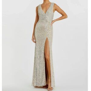 New  IEENA For Mac Duggal Maxi   Sparkle Sequin Sheath Sleeveless GOWN Z80